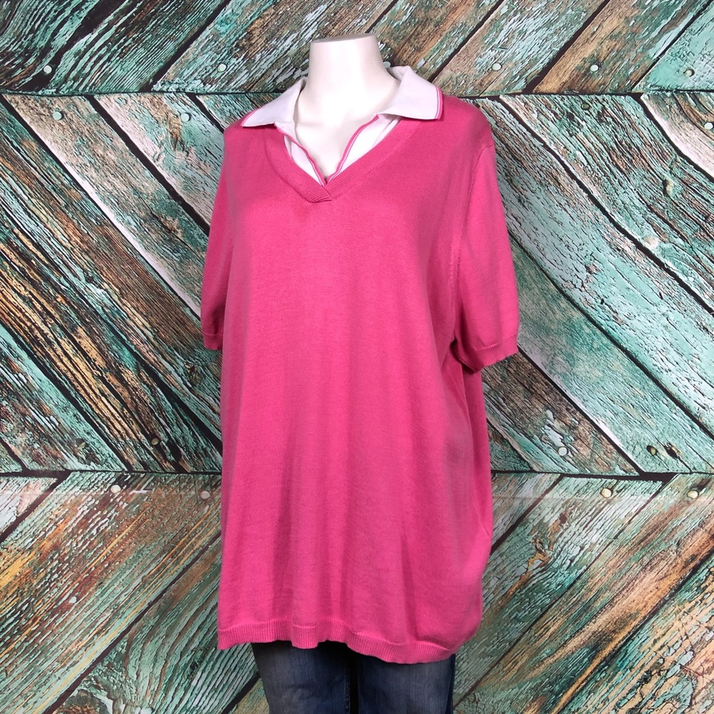 C3 - Allison Daley| Pink Polo Style Shirt W/White Collar - 3X
